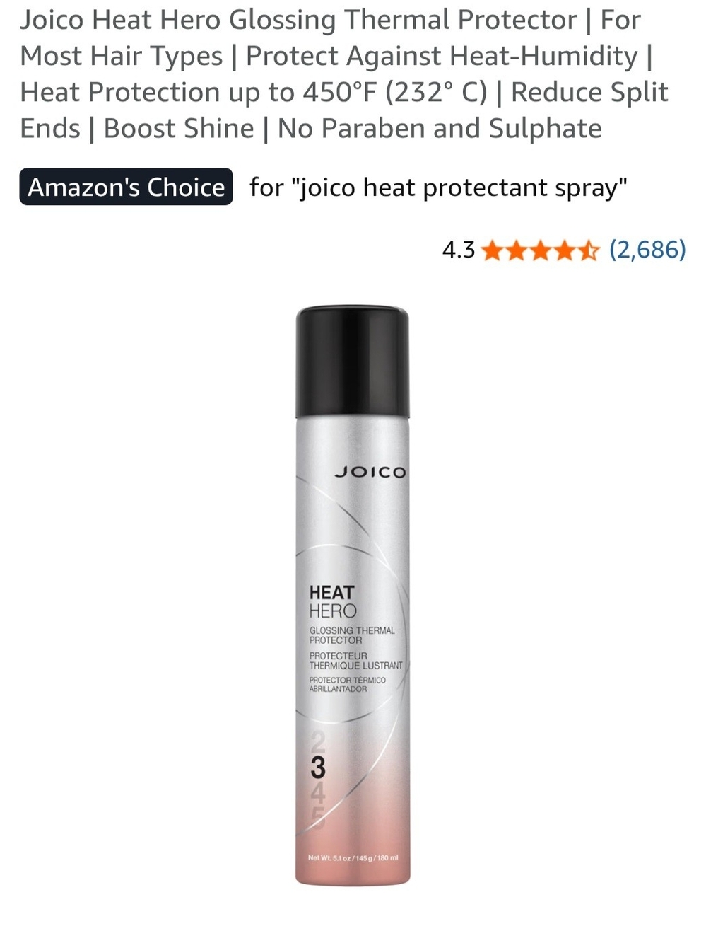 Joico Heat Hero Glossing Thermal Protector Spray - Silver & Rose